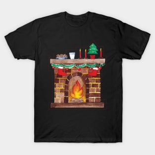 Cookies milk sitting on Fireplace T-Shirt